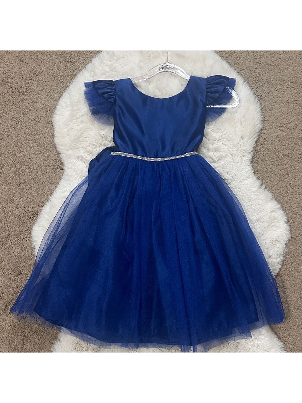 Elegant Blue Tulle Dress with Silver Belt